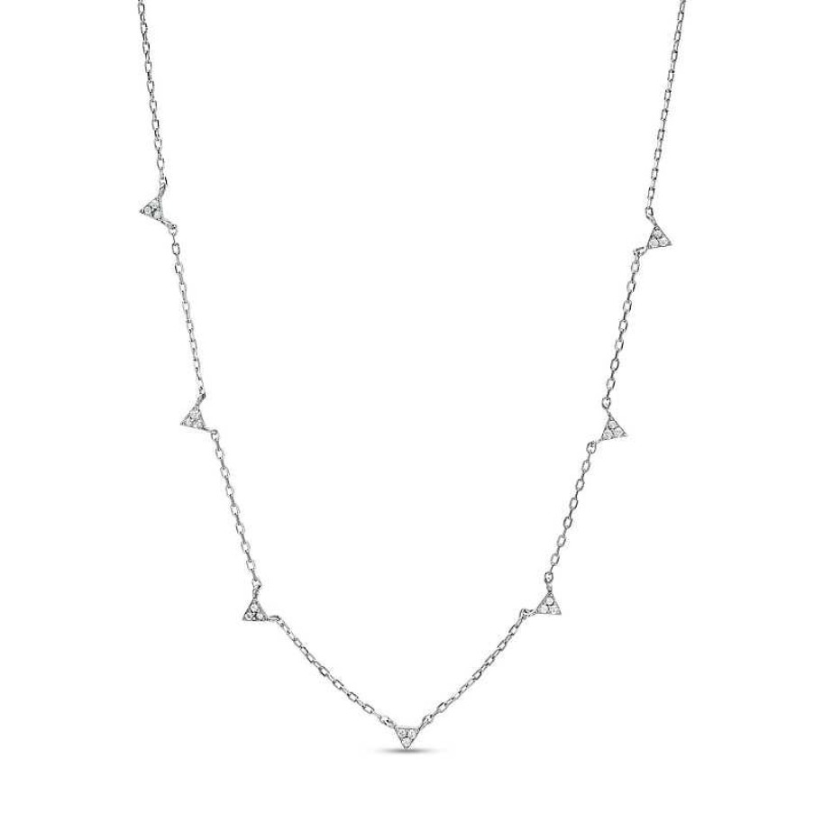 Banter Cubic Zirconia Trio Mini Geometric Triangle Station Necklace In Solid Sterling Silver Necklaces