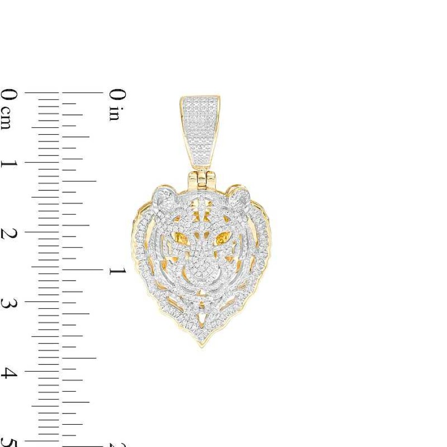 Banter 1/3 Ct. T.W. Diamond Hollow Tiger Head Necklace Charm In 10K Gold Charms