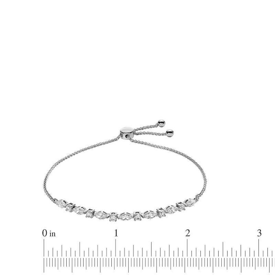 Banter Sterling Silver Cz Round And Marque Bolo Bracelet Bracelets