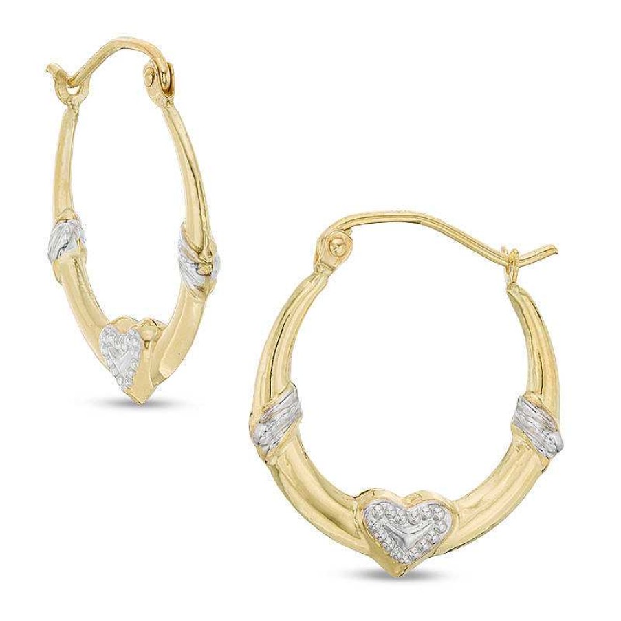 Banter Heart Hoop Earrings In 10K Stamp Hollow Two-Tone Gold Earrings