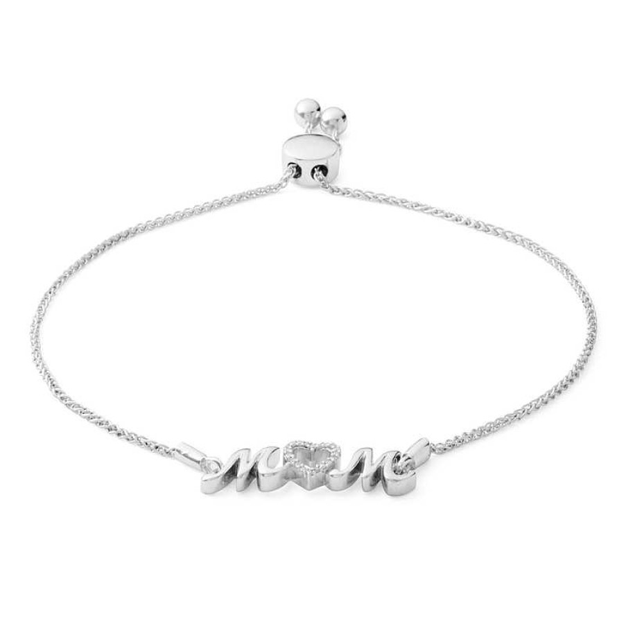 Banter 1/20 Ct. T.W. Diamond "Mom" Bolo Bracelet In Sterling Silver - 9.5" Bracelets