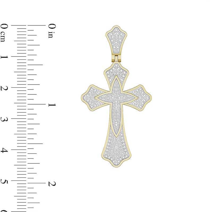 Banter 1/4 Ct. T.W. Diamond Pav Cross Necklace Charm In Sterling Silver With 14K Gold Plate Charms