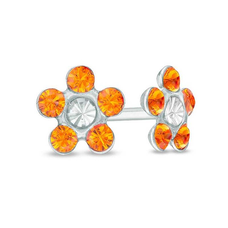 Banter Yellow Crystal Daisy Stud Piercing Earrings In 14K White Gold Earrings