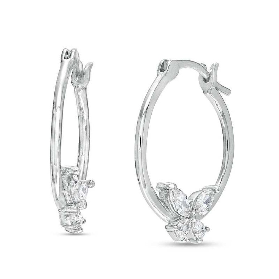 Banter Marquise And Pear-Shaped Cubic Zirconia Butterfly Hoop Earrings In Solid Sterling Silver Earrings