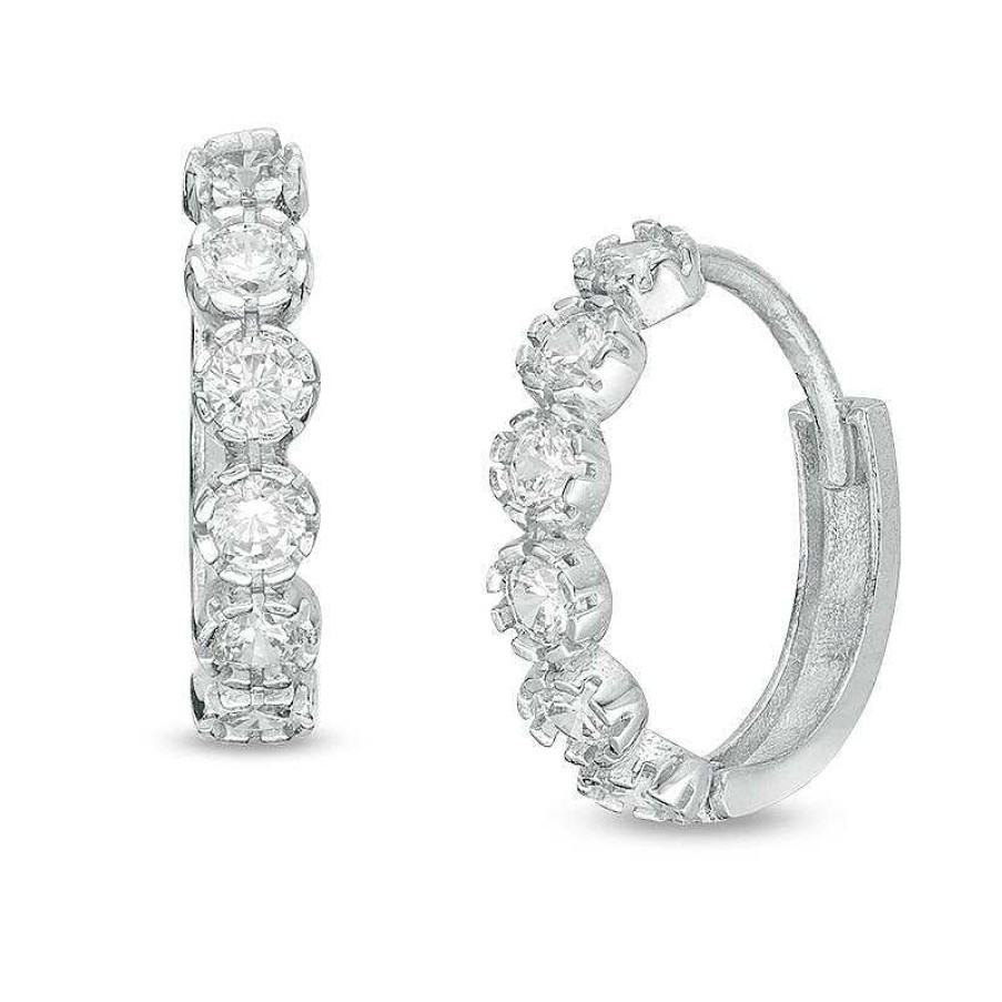 Banter Cubic Zirconia Five Stone Huggie Hoop Earrings In Solid Sterling Silver Earrings