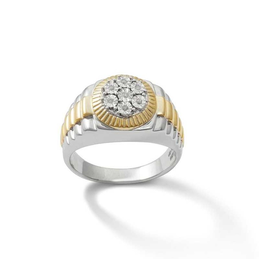 Banter 1/20 Ct. T.W. Composite Diamond Frame Ribbed Ring In Sterling Silver And 14K Gold Plate Rings