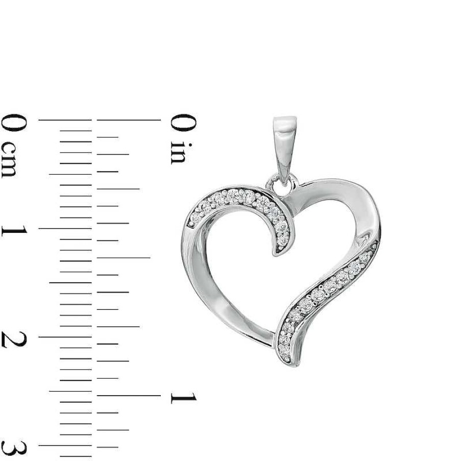 Banter Cubic Zirconia Ribbon Heart Outline Solid Necklace Charm In Solid Sterling Silver Charms