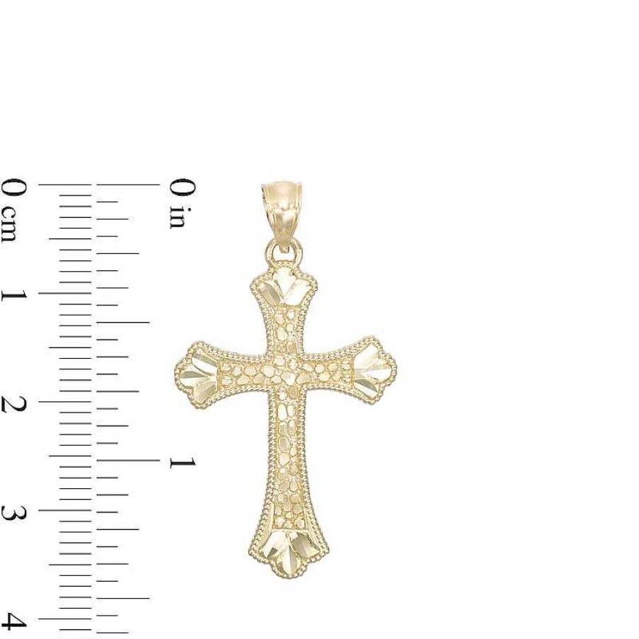 Banter Nugget Texture Flare Cross Necklace Charm In 10K Gold Charms