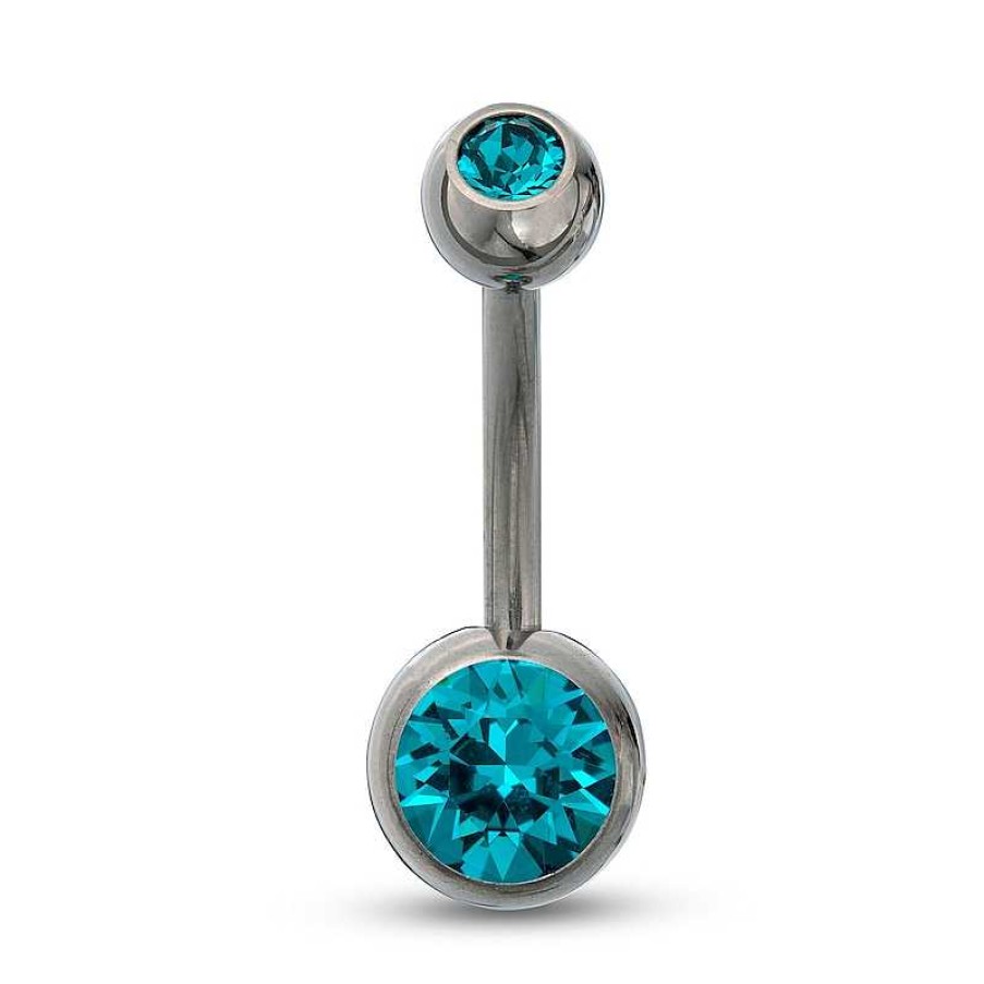 Banter 014 Gauge 8Mm Blue Crystal Belly Button Ring In Titanium - 7/16" Belly Button