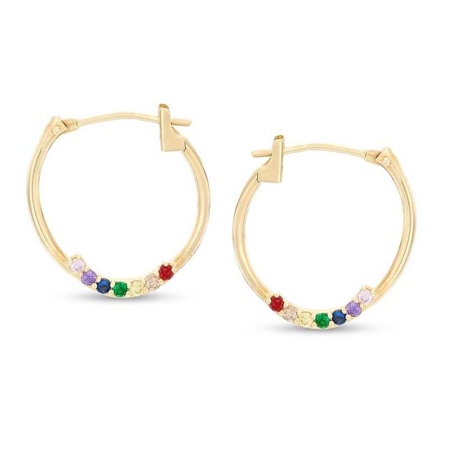 Banter Multi-Color Cubic Zirconia Seven Stone Tube Hoop Earrings In 10K Gold Earrings