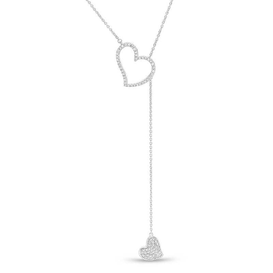 Banter 1/4 Ct. T.W. Diamond Tilted Double Heart "Y" Necklace In Sterling Silver Necklaces