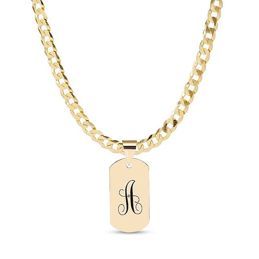 Banter 14K Gold Plate Initial Dog Tag Curb Chain Necklaces