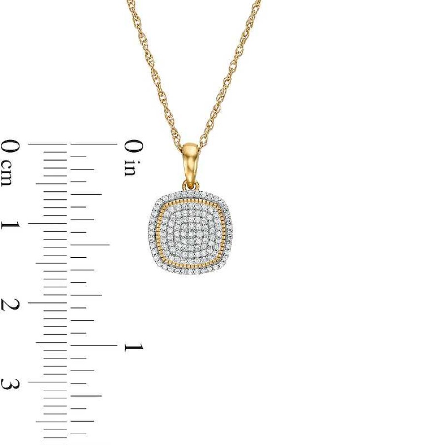 Banter 1/4 Ct. T.W. Cushion Composite Diamond Frame Vintage-Style Pendant In 10K Gold Necklaces