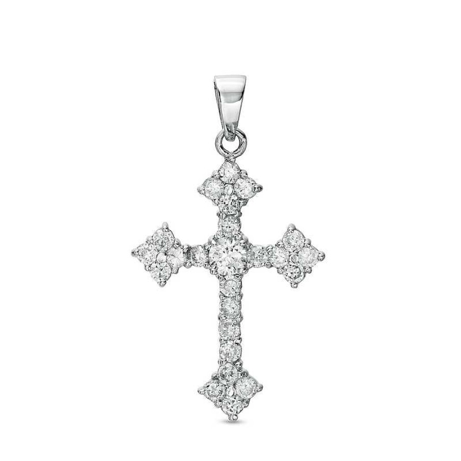 Banter Cubic Zirconia Large Gothic-Style Cross Solid Necklace Charm In Solid Sterling Silver Charms