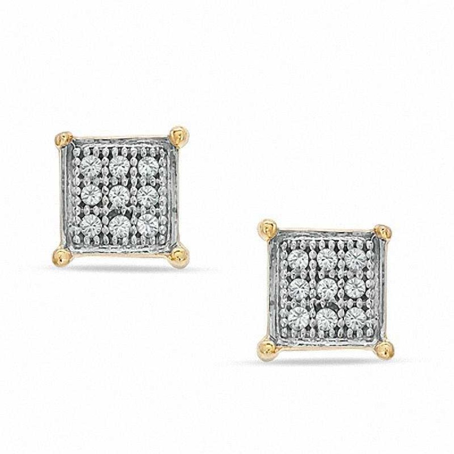 Banter Diamond Accent Square Stud Earrings In Sterling Silver And 14K Gold Plate Earrings