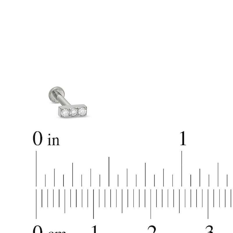 Banter Titanium Cz Three Stone Bar Stud - 16G 5/16" Ear