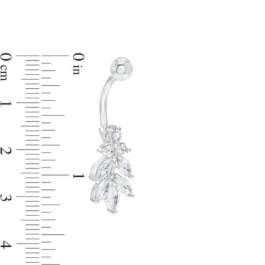 Banter Stainless Steel Cz Marquise And Round Dangle Belly Button Ring - 14G 3/8" Belly Button