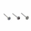 Banter Semi-Solid Sterling Silver Crystal Multi-Color Flower Nose Stud Set - 22G Nose