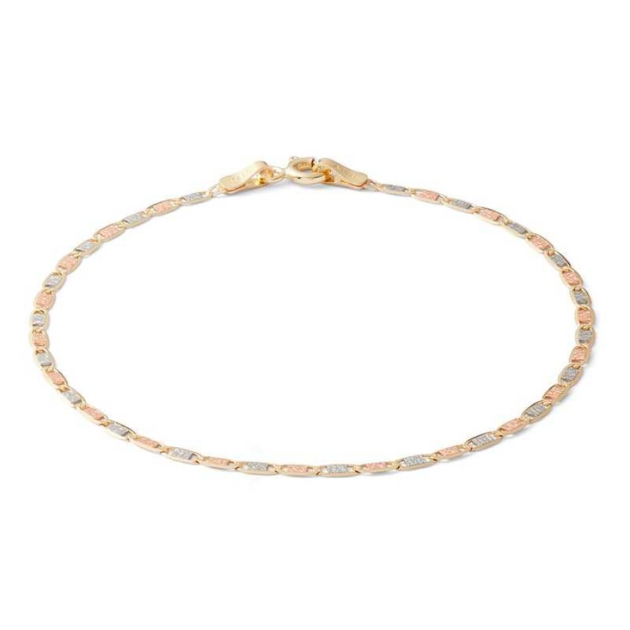 Banter Made In Italy 040 Gauge Pav Valentino Chain Bracelet In Tri-Tone Gold - 7" Bracelets