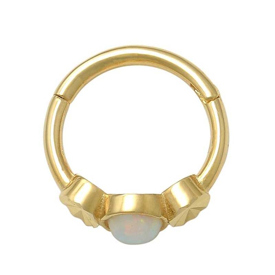 Banter 018 Gauge 8Mm Simulated Opal And Diamond-Cut Cartilage Hoop In 10K Gold Nose