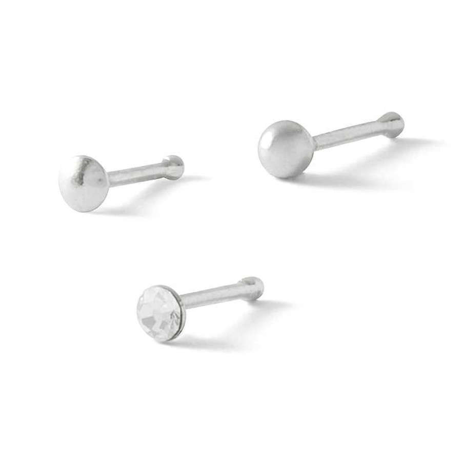 Banter Semi-Solid Sterling Silver Crystal Nose Stud Set - 22G Nose