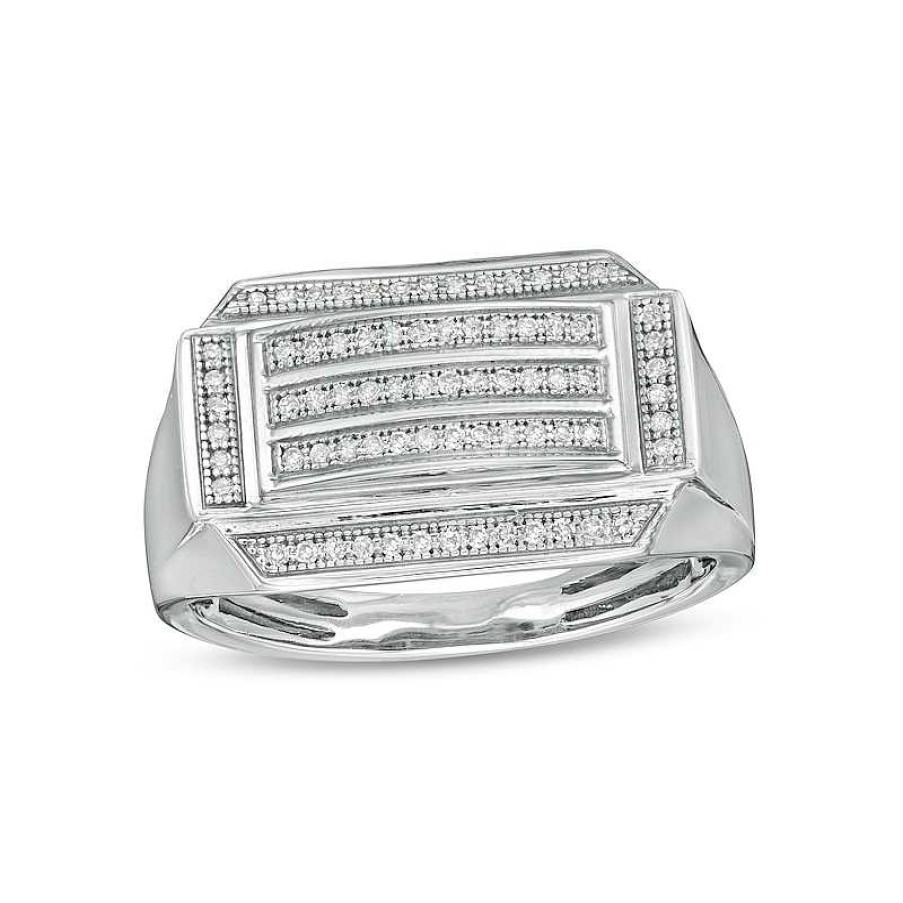 Banter 1/4 Ct. T.W. Diamond Raised Multi-Row Rectangle Top Ring In Sterling Silver Rings