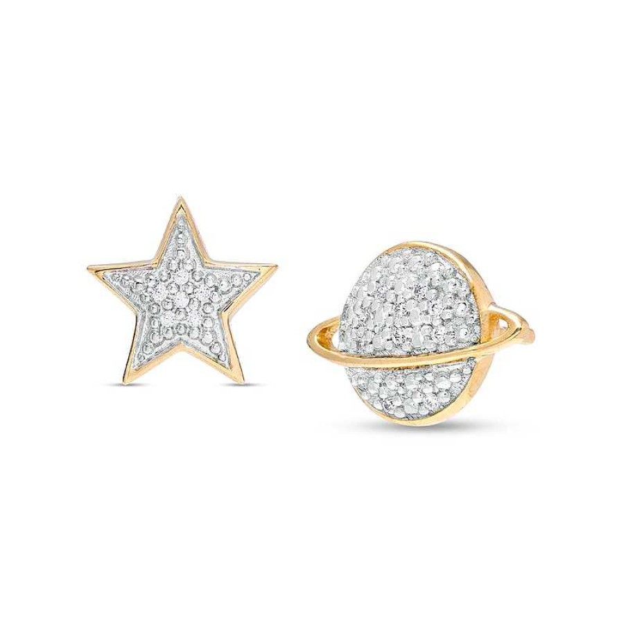 Banter 1/20 Ct. T.W. Multi-Diamond Star And Saturn Mismatch Stud Earrings In 10K Gold Earrings