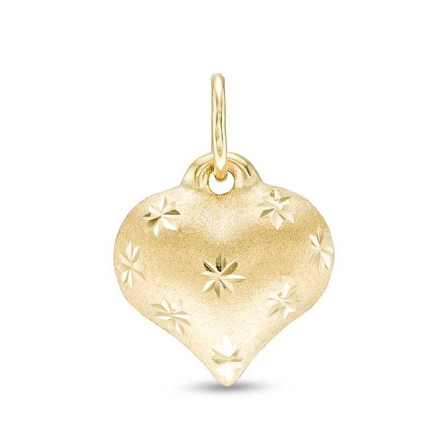 Banter Diamond-Cut Puffed Heart Necklace Charm In 10K Stamp Hollow Gold Charms