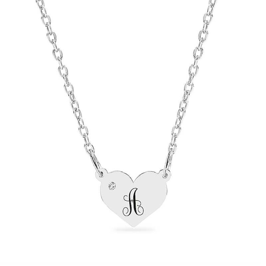 Banter Sterling Silver Birthstone Heart Initial Cable Chain Necklaces