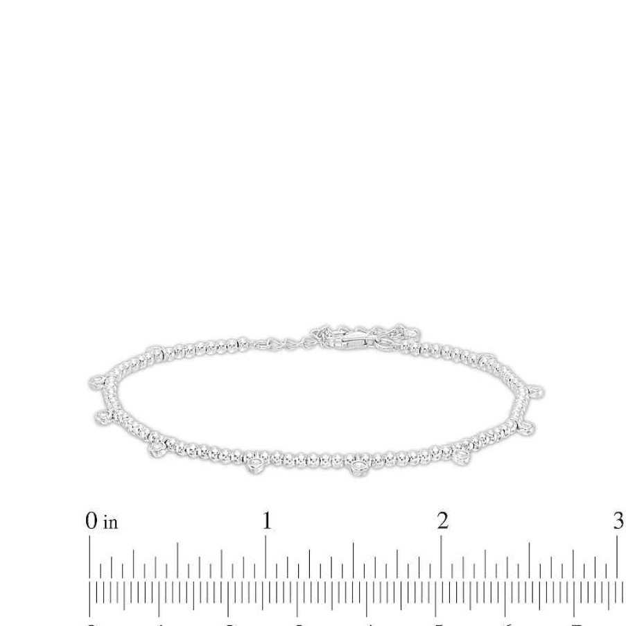 Banter Cubic Zirconia Beaded Bracelet In Solid Sterling Silver - 7" + 1" Bracelets