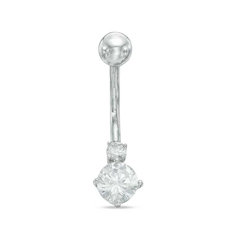 Banter 10K Semi-Solid White Gold Cz Belly Button Ring - 14G 3/8" Belly Button