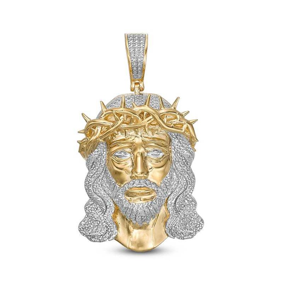 Banter 1/6 Ct. T.W. Diamond Thorn Crown Jesus Necklace Charm In Sterling Silver With 14K Gold Plate Charms