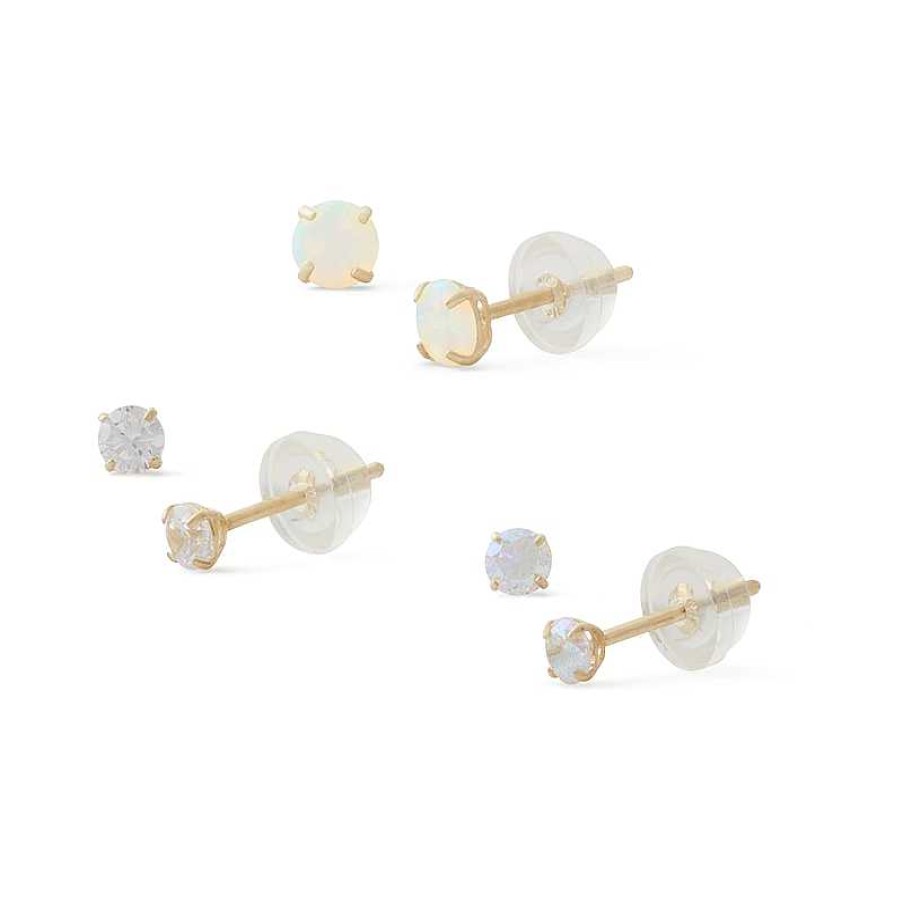 Banter Simulated Opal And Cubic Zirconia Three Piece Stud Earrings Set In 10K Gold Earrings