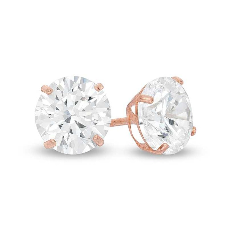 Banter 7Mm Cubic Zirconia Solitaire Stud Earrings In 14K Rose Gold Earrings