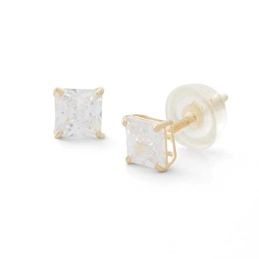 Banter 4Mm Square-Cut Cubic Zirconia Stud Earrings In 10K Gold Earrings