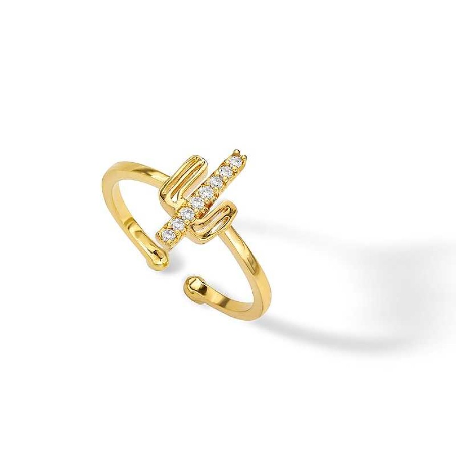 Banter 18K Gold Plate Diamond Accent Cactus Ring Rings