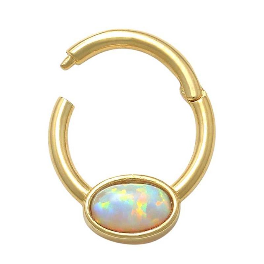 Banter 10K Gold Simulated Oval Opal Hoop - 16G Nose