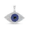 Banter Cubic Zirconia, Lab-Created Black Spinel And Lab-Created Blue Sapphire Evil Eye Necklace Charm In Semi-Solid Sterling Silver Charms