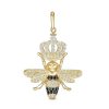 Banter Black And White Cubic Zirconia Crowned Queen Bee Necklace Charm In 10K Solid Gold Charms