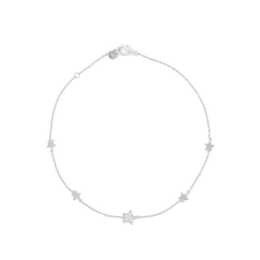 Banter Solid Sterling Silver Cz Star Station Anklet Ankle