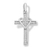 Banter 10K Solid White Gold Cz Cross With Heart Charm Charms