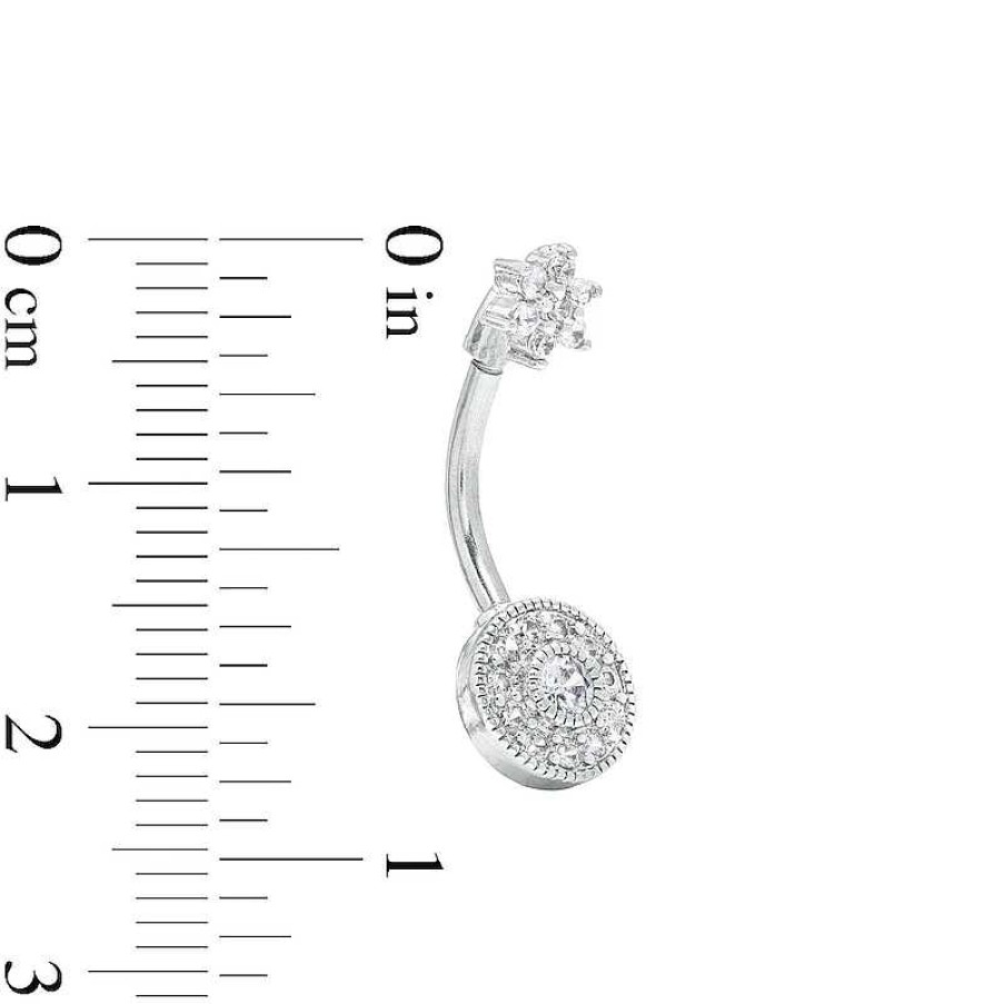 Banter Stainless Steel Cz Pear-Shaped And Round Frame Belly Button Ring Set - 14G Belly Button