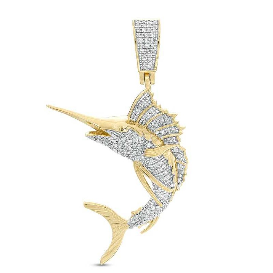 Banter 1/4 Ct. T.W. Diamond Marlin Fish Necklace Charm In 10K Gold Charms