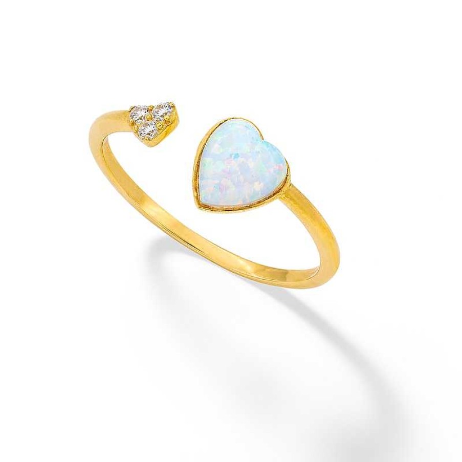 Banter 10K Solid Gold Simulated Opal And Cz Double Heart Open Ring - Size 7 Rings