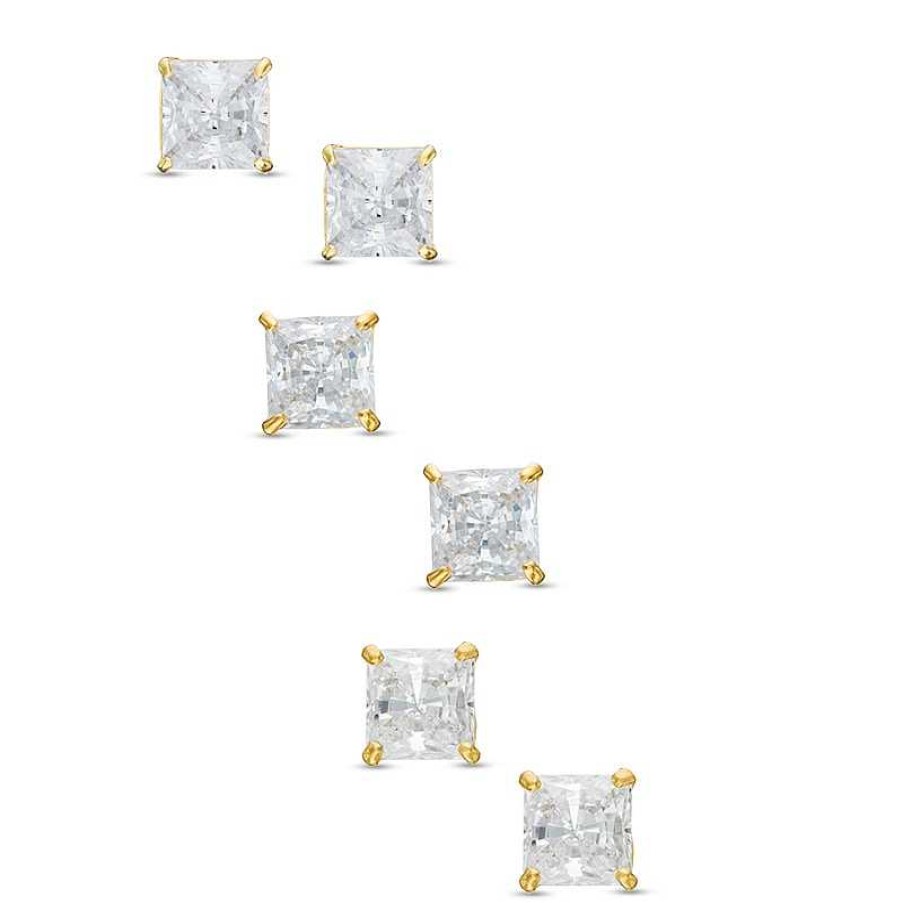 Banter Princess-Cut Cubic Zirconia Solitaire Stud Earrings Set In 10K Gold Earrings