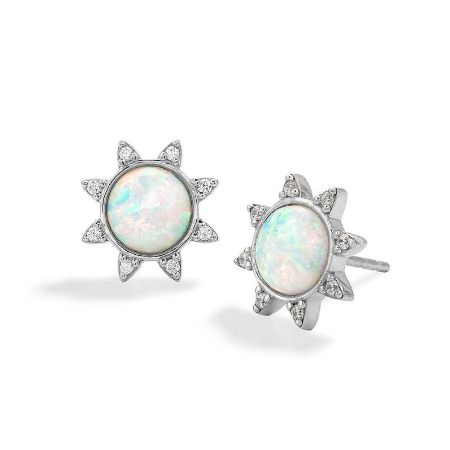 Banter Sterling Silver Simulated Opal And Cz Sun Studs Earrings