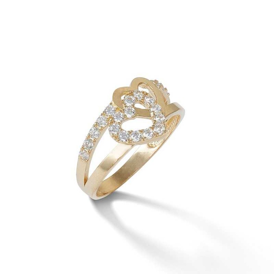 Banter Cubic Zirconia Double Heart Ring In Sterling Silver With 14K Gold Plate - Size 7 Rings