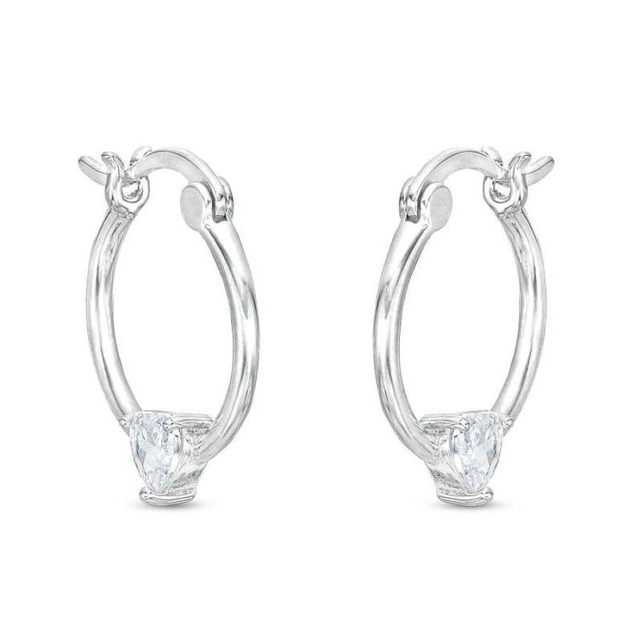 Banter Cubic Zirconia 18Mm Heart Station Hoop Earring Solid Sterling Silver Earrings