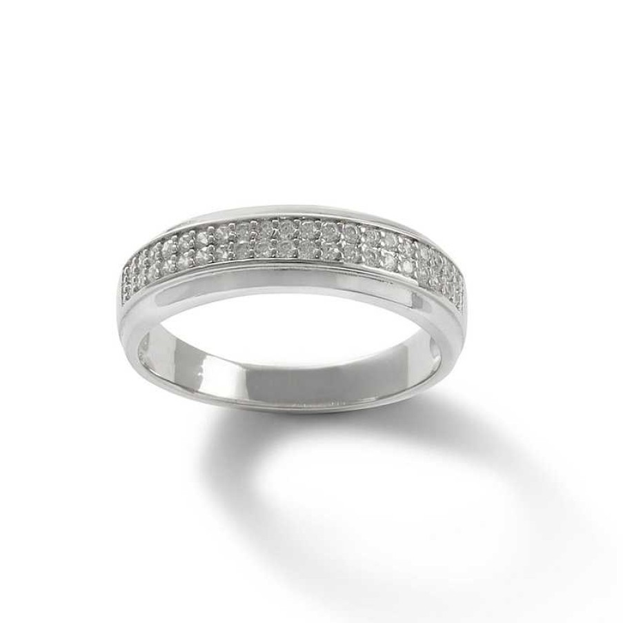 Banter Cubic Zirconia Double Row Stepped Edge Band In Solid Sterling Silver Rings