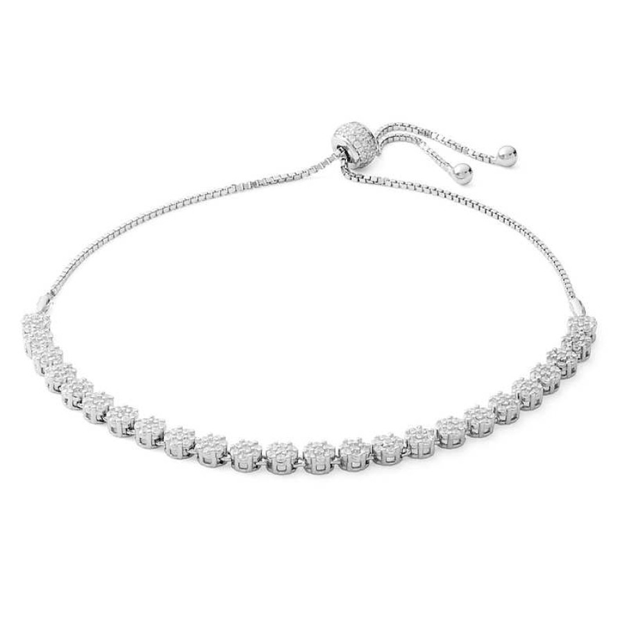 Banter Cubic Zirconia Circle Link Bolo Bracelet In Sterling Silver - 9" Bracelets